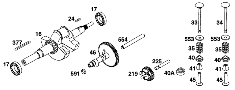 Crankshaft, Cam Diagram and Parts List for 233452-0636-XX  Briggs and Stratton Engine